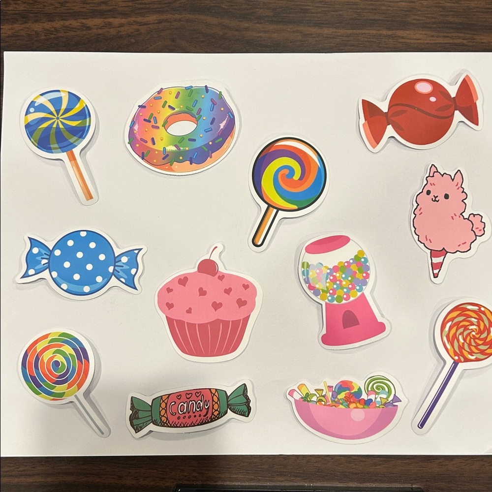 Cute Candy Stickers for Laptops or Water Bottles (Waterproof) - Set of 12
